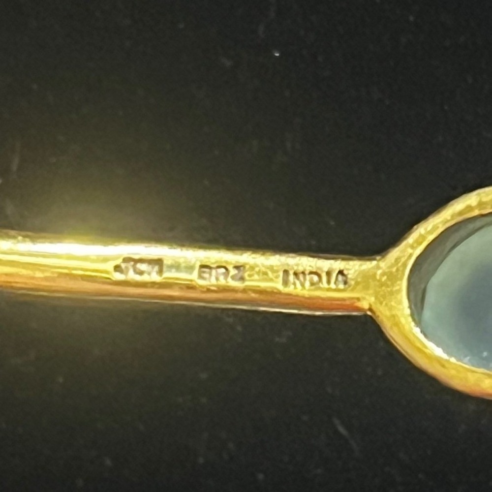 JCM Bangle Bracelet 8" Bronze Turquoise Gemstone India Vintage Gold Tone - Picture 4 of 4